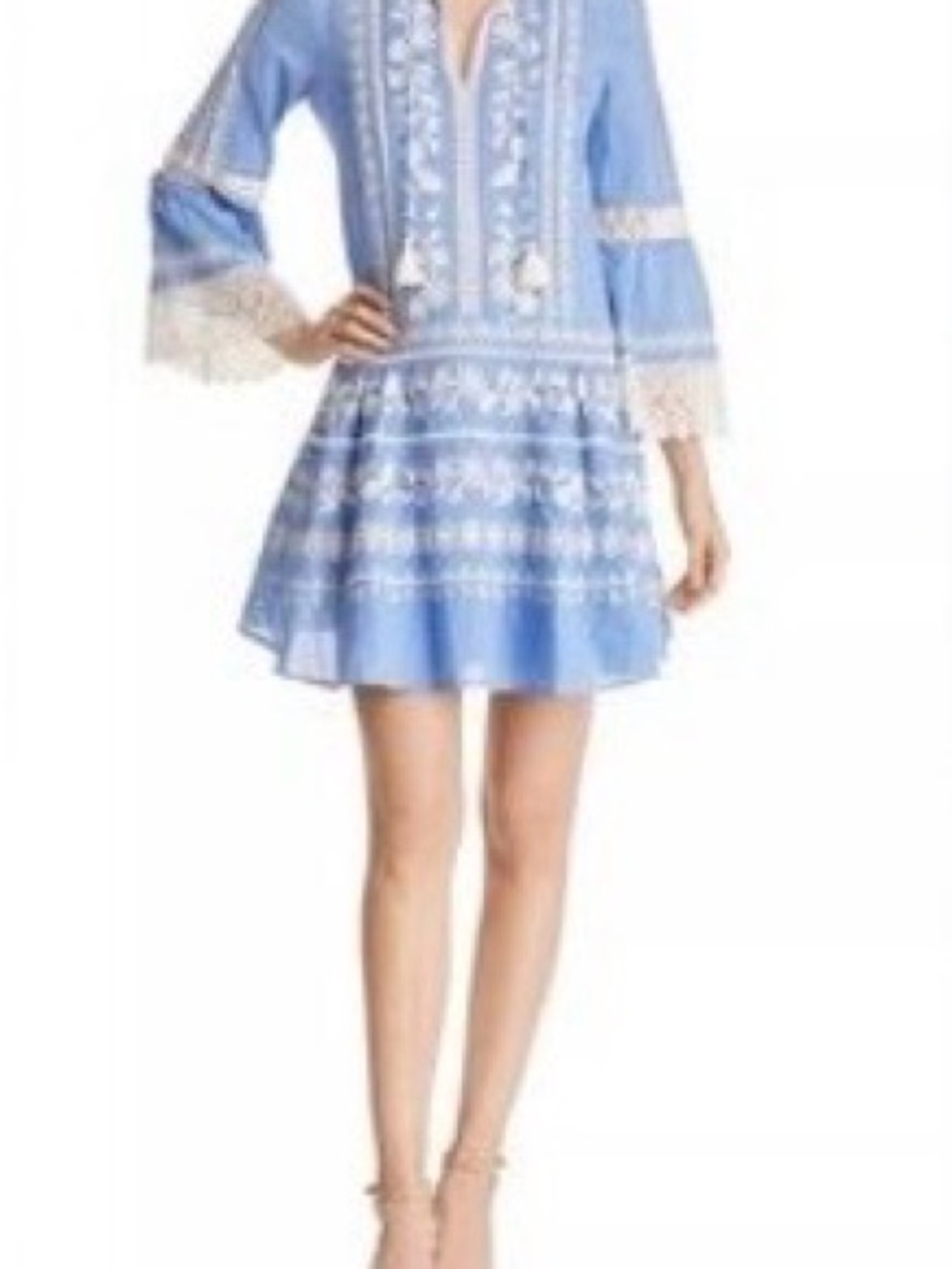 Tory Burch Blue Dusk Gabriella Dress with White Embroidery